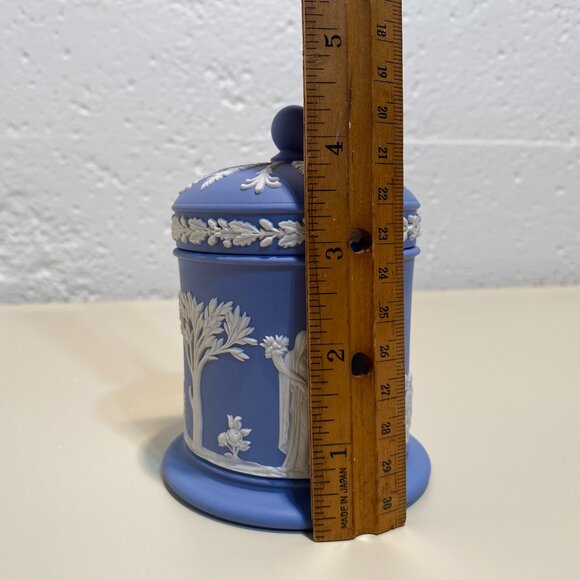 Wedgwood Blue Jasperware Lidded Jar with White Motif - Picture 7 of 8